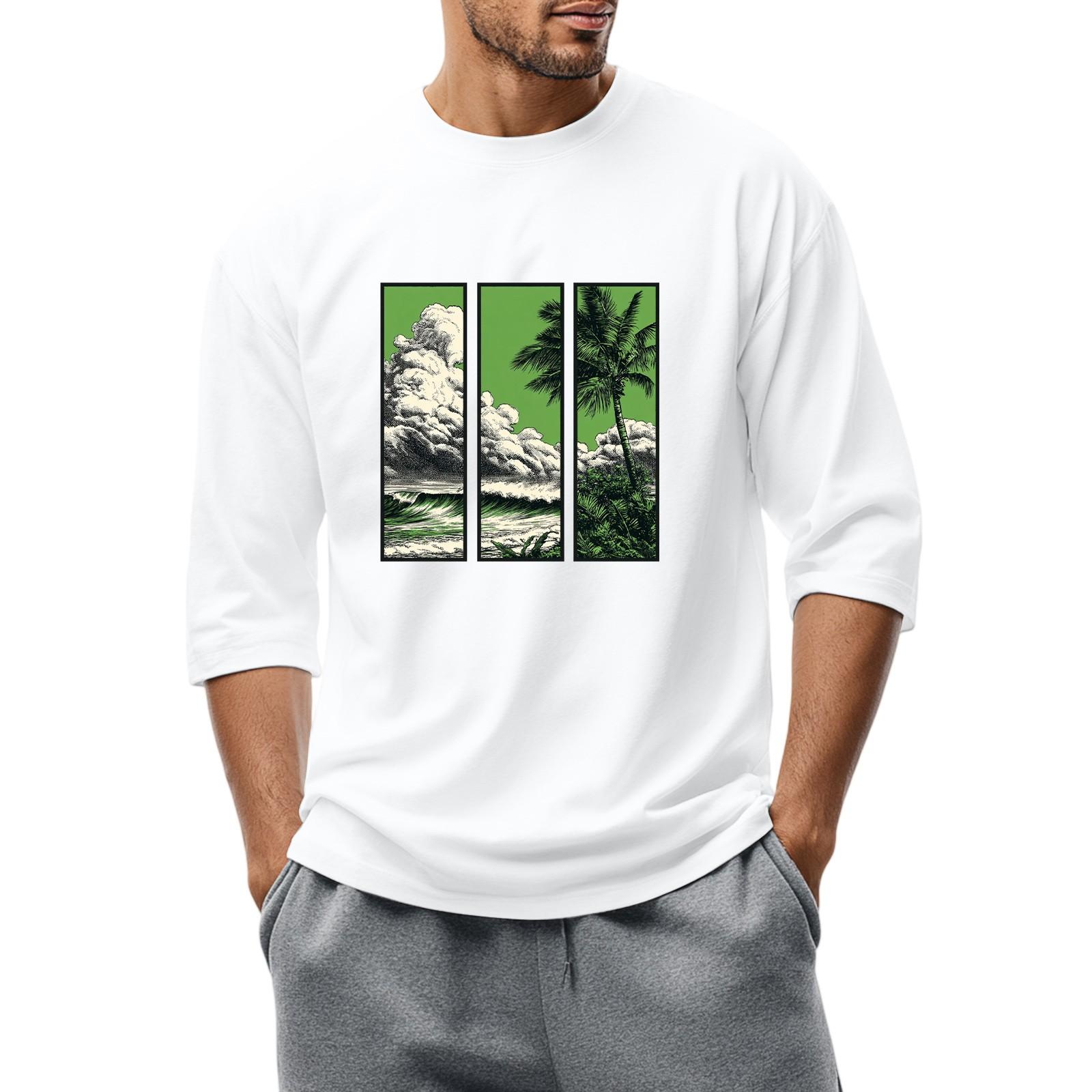 

Мужская повседневная модная футболка с круглым вырезом и рукавом три четверти XL белый