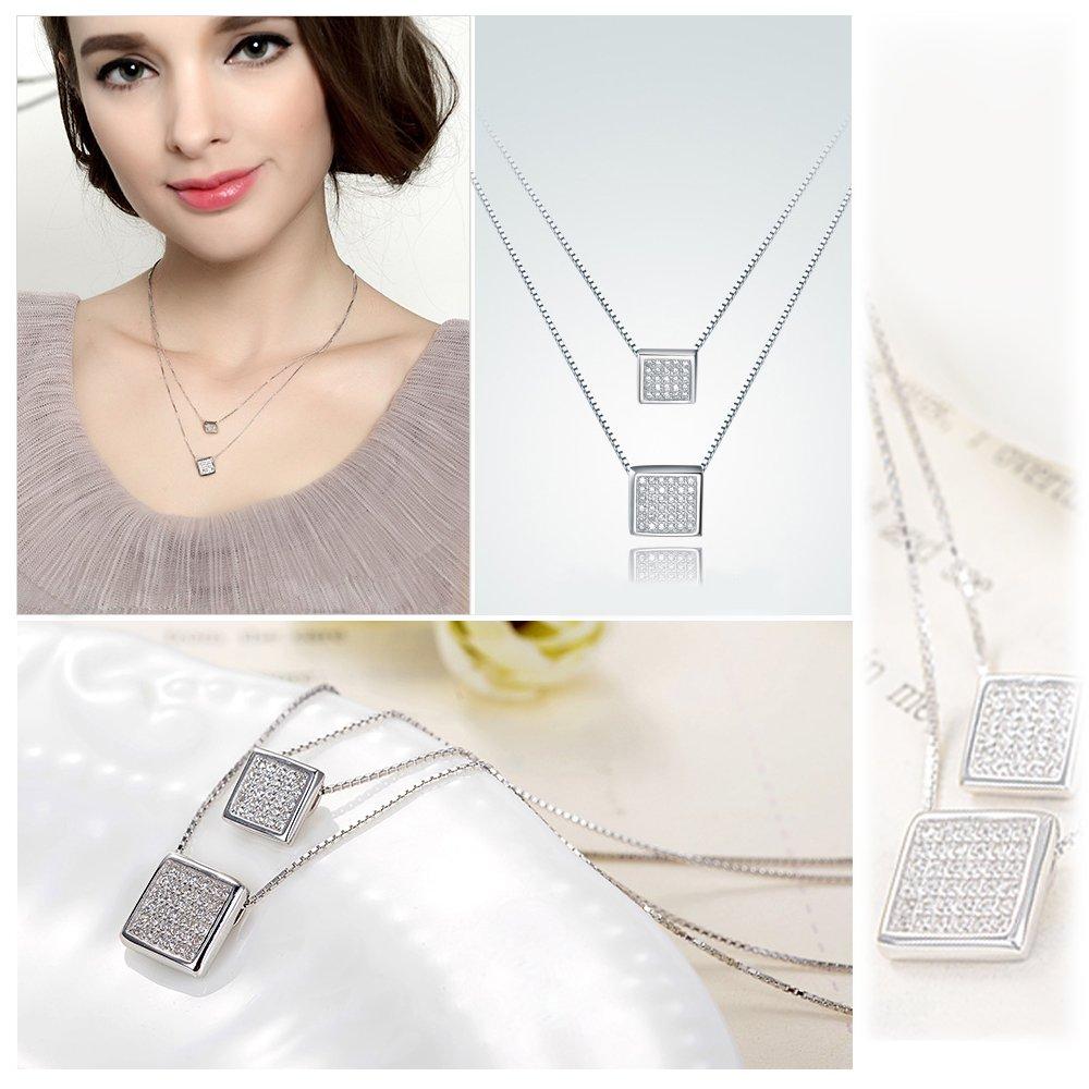 Marque Sugar Cube Collier Double Chaîne Fabriqué en Autriche Diamant CZ Métal Anallergique Prévention de la Décoloration [IUHA]