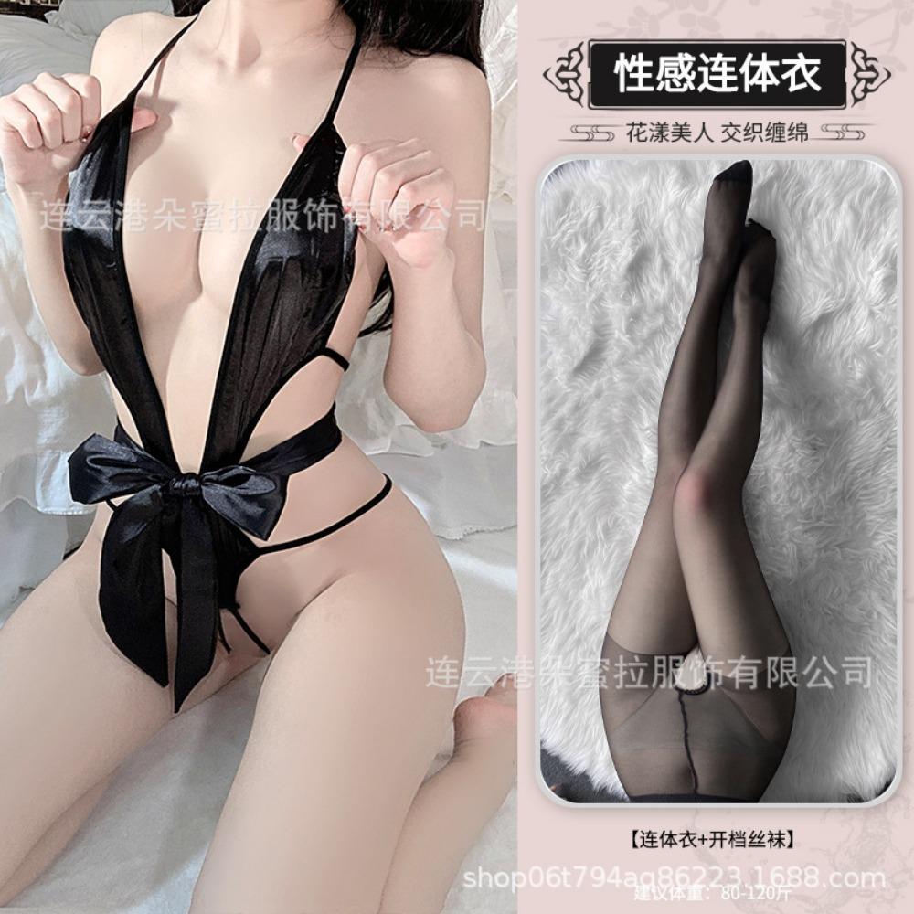 Domila Sexy Underwear Lace Temptation Transparent Hollow Sexy Onesie Women's Hot Open Uniform Suit