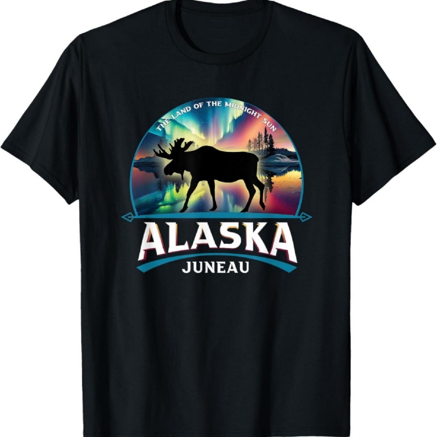 

Juneau Alaska Aurora Borealis Moose Land of the Midnight Sun T-Shirt XXXXXL чорний
