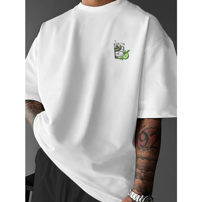 Camiseta Informal de Manga Corta con Cuello Redondo y Estampado de Patrón de Cóctel Lima para Hombre, Talla Europea, Camisa de Manga Corta para Deportes al Aire Libre de Verano,