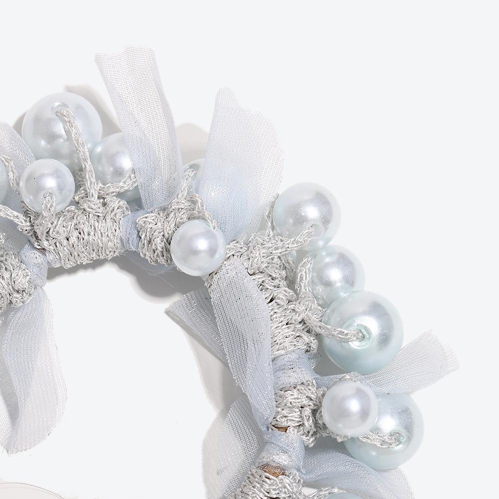 1pc Fashion Hair Accessory Colorful Fabric Pearl Hair Tie Elastic Bun Bow Hairband Ponytail Hair Ring