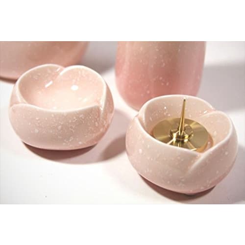 Yawaragi 5-Piece Buddhist Altar Accessories Set, Medium, Sakura (Incense Burner, Teacup, Candle Holder, Buddhist Vessel, Vase) *Includes a small amoun