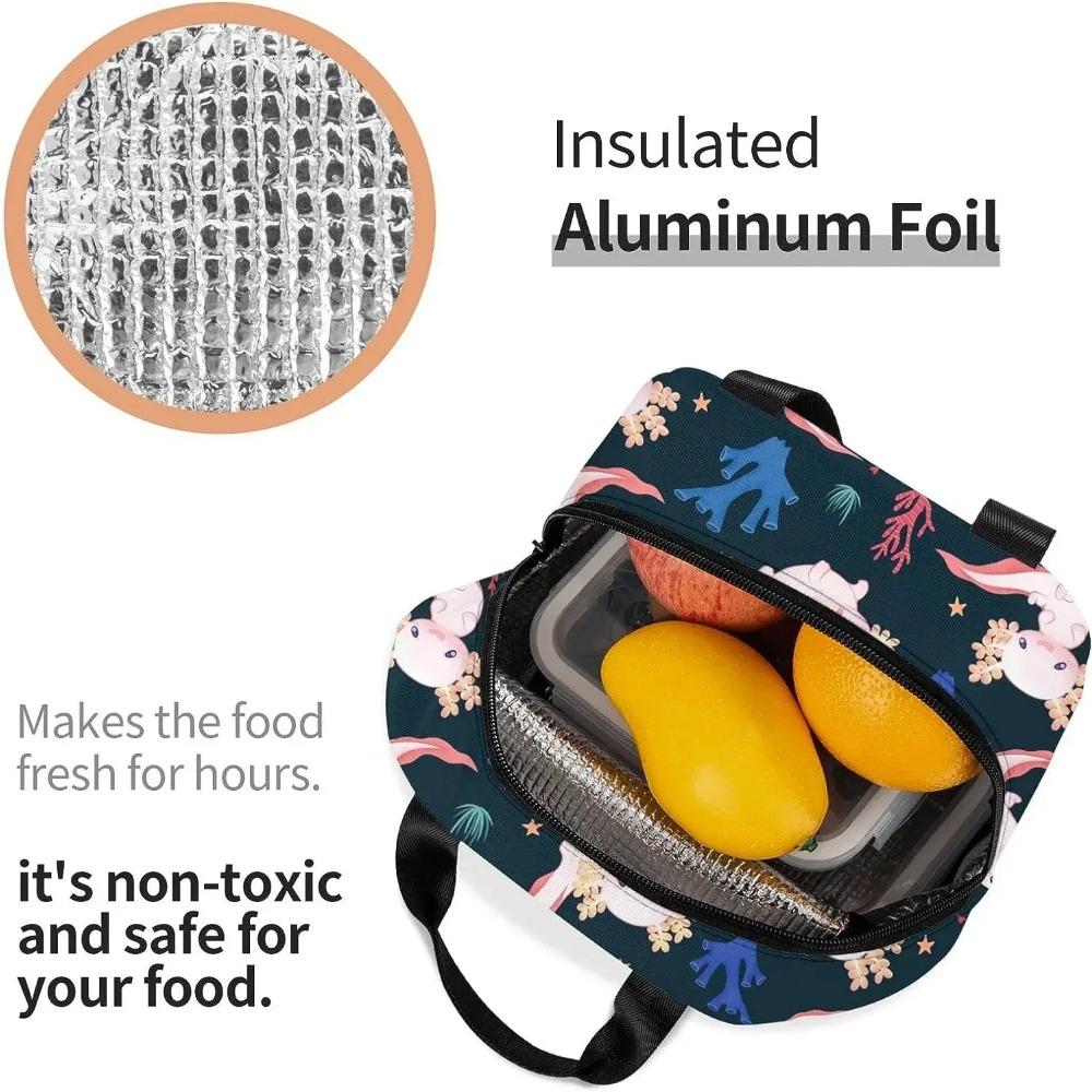 Bolsa de Almoço Kawaii Axolotes Lancheira Isolada para Mulheres Homens Reutilizável Portátil Almoço Bento Tote para Escola Trabalho Piquenique Caminhada
