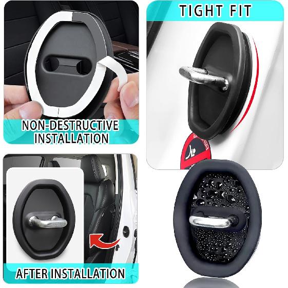 Car Silicone Door Latch Protective Cover Car Door Lock Latches Cover Protector Vehicle Ventilation Doors Locks Guard Stopper Set Universal Car