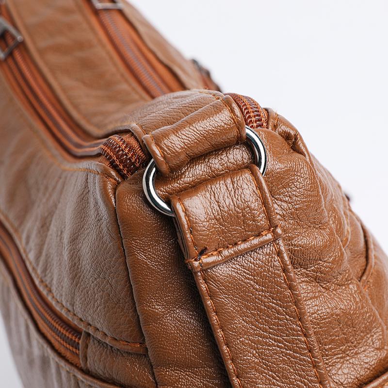 Multi-Pocket-Muttertasche mittleren Alters Große Kapazität Mehrschichtige Umhängetasche aus weichem Leder für Damen