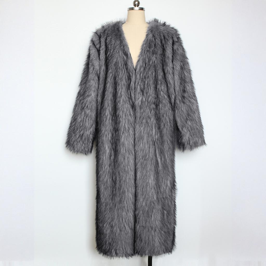 Damenmode Plüschjacke Lässiger einfarbiger Langarm-Cardigan Langer Mantel