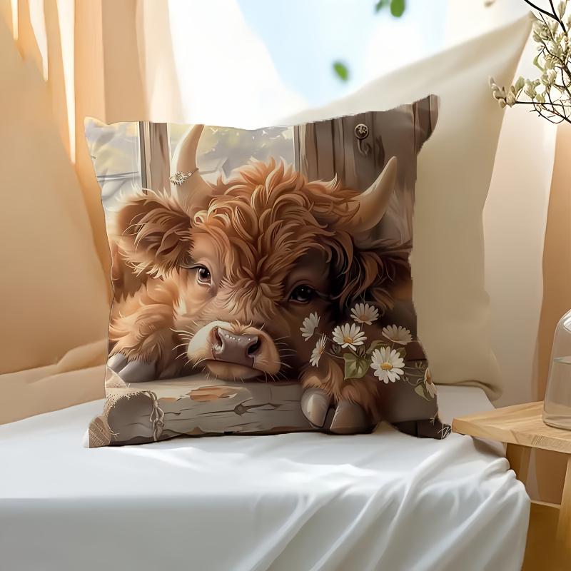 Vikama Highland Cow Print Pillowcase Animal-Themed Cute Design For Living Room Sofa And Bedroom Decor