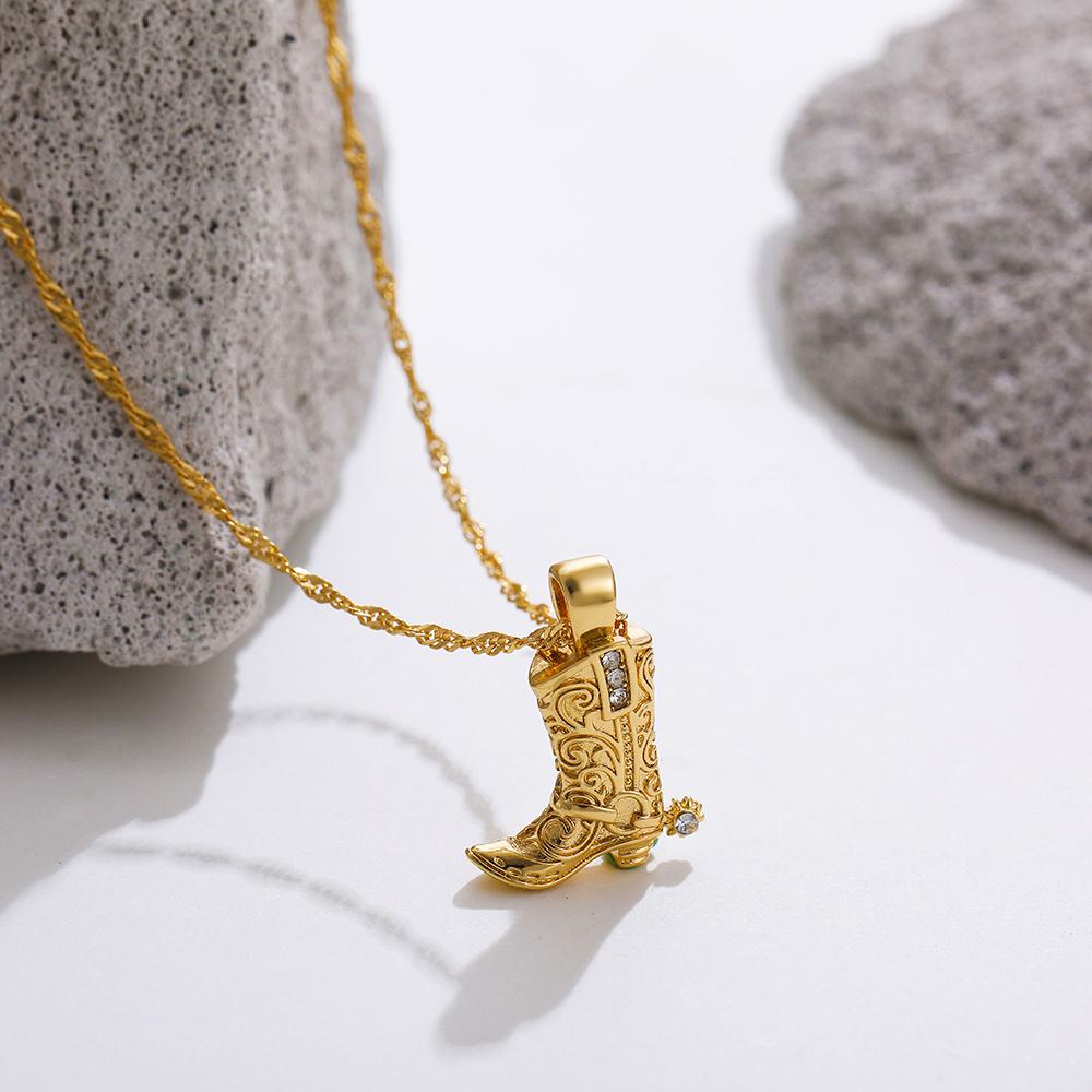 Punk Hiphop Western Cowboy Cowgirl Boots Pendant Necklace Retro Gold Plated CZ Link Chains Collar Necklaces Girls Gifts