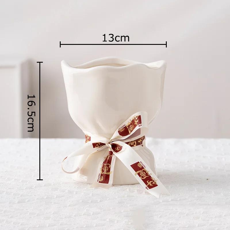 

Lovely Ribbon Decorative Ceramic Vase Plant Pots Table Decoration Flowers Arrangement Cute Flower Vases Room Aesthetic Decor белый