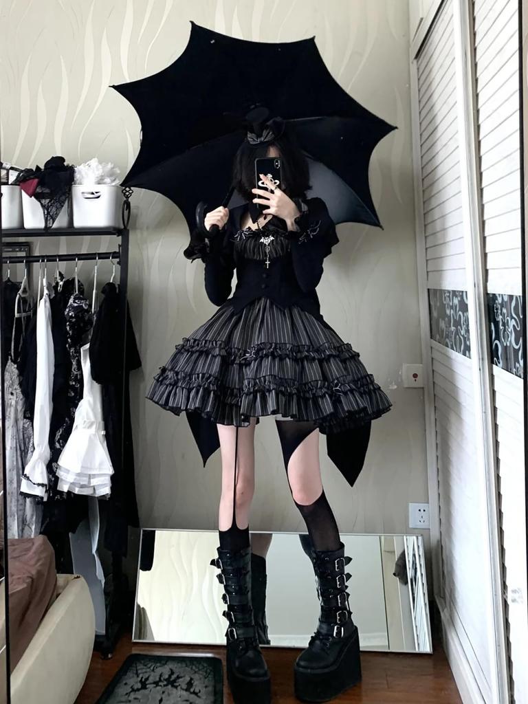 XHSUKADO Gothic Lolita Mini and Gothic Includes Top and Cosplay Faux Christmas Long Size 2-Piece Set Shirt, Skirt, Bottoms. Women's Outfit.