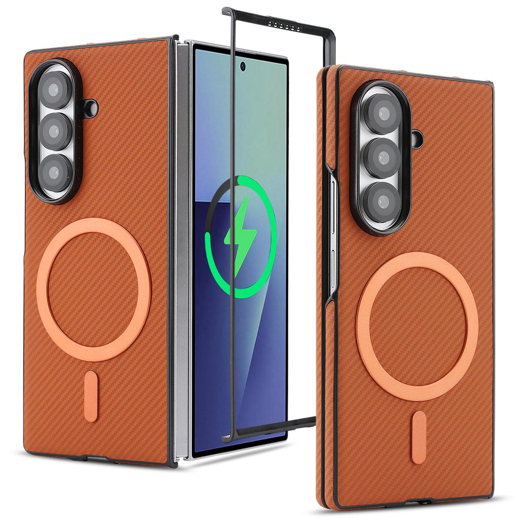 For Samsung Galaxy Z Fold5 5G Case Carbon Fiber Texture PU Leather Coated TPU Cover Magnetic Case