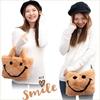 [Smiley X 2] Women's Fur Tote BagShoulder Bag with Smiley Smiley Design, Fluffy, 2-Way Bag, Mother's Bag, Stylish, Cute, FallWinter Fluffy Bag (Pink)