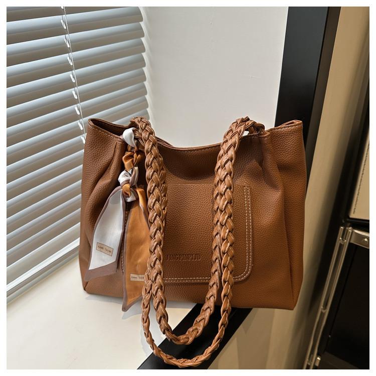 

Large Capacity Retro Tote Handbag For Women With Bow Detail Stylish Black Khaki Coffee And Brown Colors For Daily Use коричневий