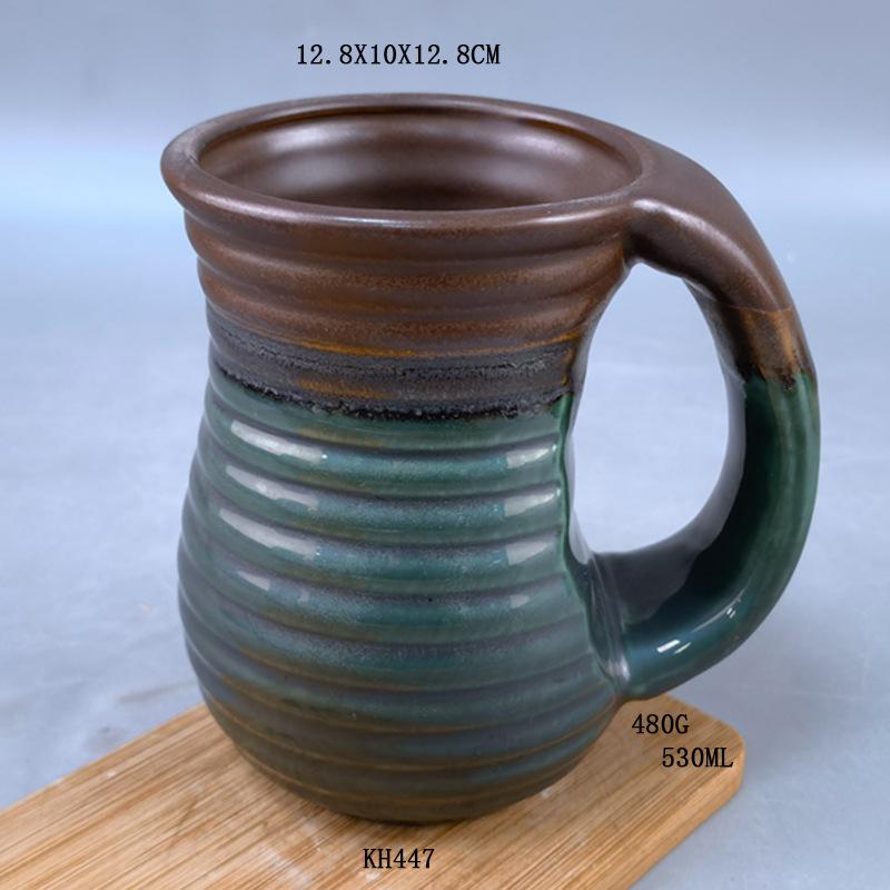 

Zhaiji Style Large-capacity Ceramic Hand-warmer Mug Creative Water Cup Kiln-glazed Pocket Handle Right-hand Stoneware Mug 501-600ml