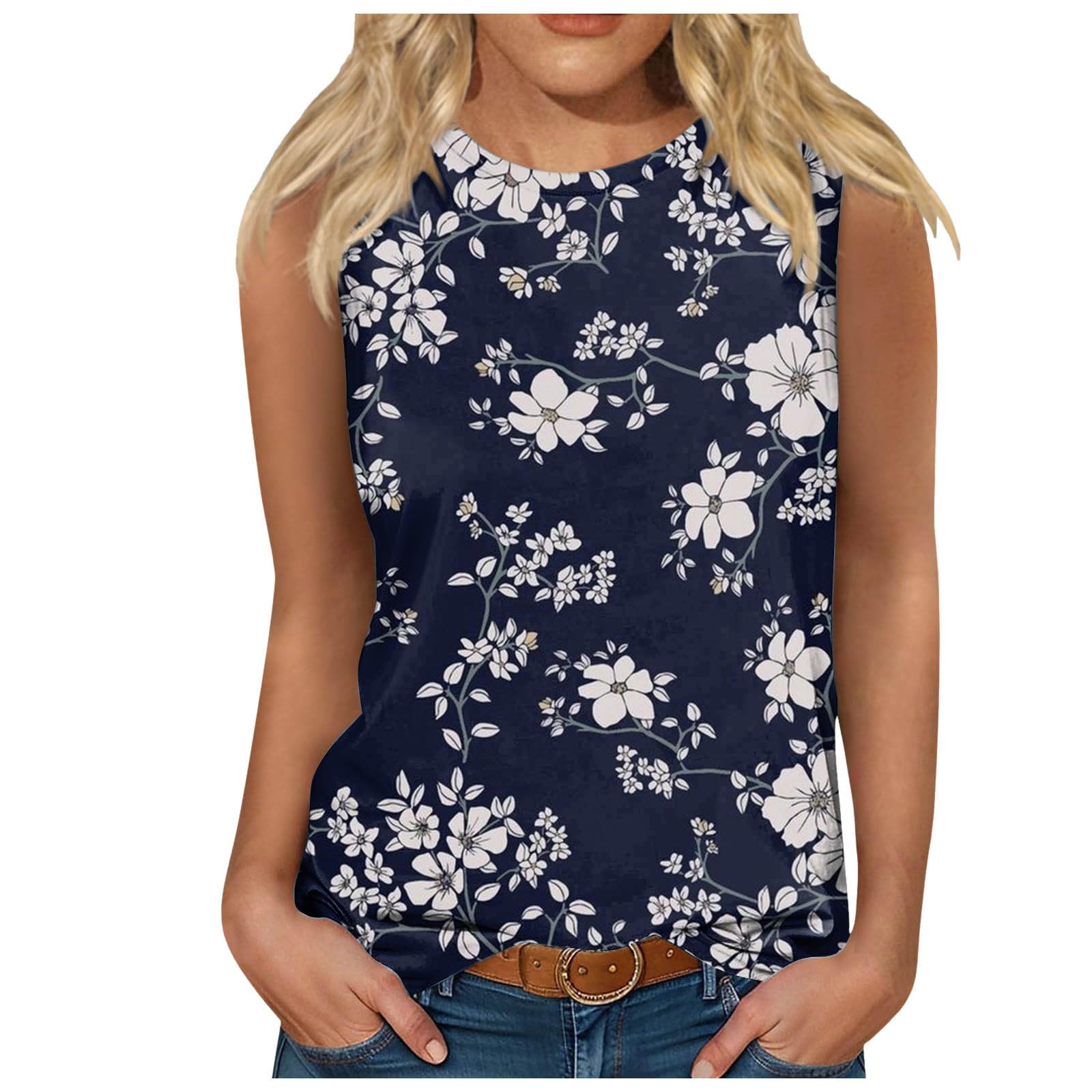 

Женская футболка без рукавов с 3D цветочным принтом, повседневный жилет с круглым вырезом и открытыми плечами, элегантный топ Y2K без рукавов, футболка, женская одежда 2XL