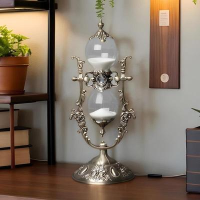 Vintage 15 Minute Hourglass Sand Timer Engraved Rotating Sand Clock Stand Antique Glass Sandglass for Home Aesthetic Decor Gifts