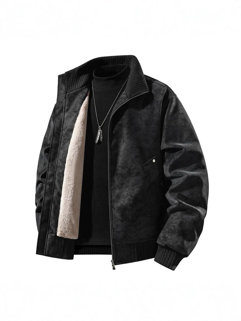 Men's Retro American Fleece-Lined PU Motorcycle Jacket | Loose & Thickened Workwear Coat