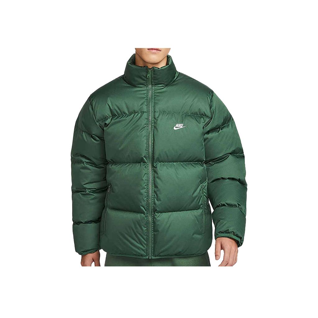Nike Club Therma-FIT Warm Loose Solid Color Small Logo Stand Collar Zipper Long Sleeve Puffer Jacket Men Outerwear Cold-Fir-Green White FZ5029-323