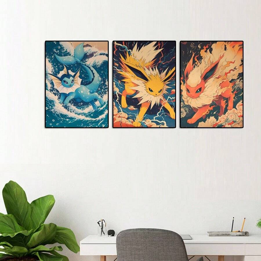 Anime Pokemon Raichu Mewtwo Flareon Jolteon Posters Wall Art Prints Living Room Decor Canvas Painting Home Kids Gift Unframed