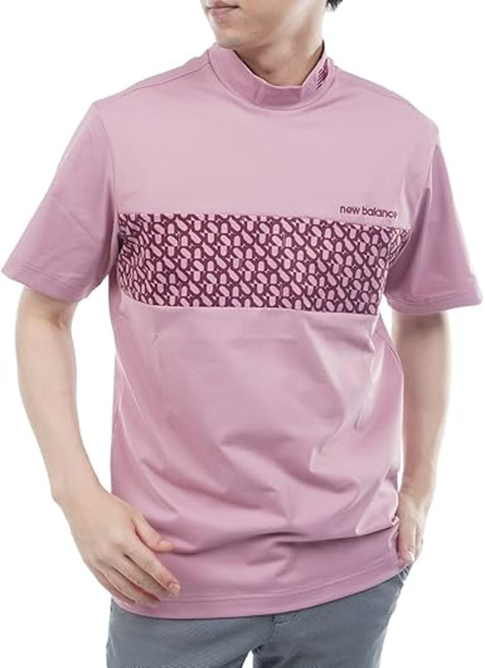 

Мужская футболка для гольфа с коротким рукавом и воротником-стойкой от New Balance (Влагоотводящий, Быстросохнущий, Эластичный) / 012-5266001 091_Розовый