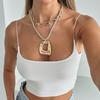 Bohemia Irregular Metal Hollow Square Pendant Necklace For Women Stackable Imitation Pearl Choker