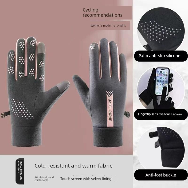 Winter Gloves for Women, Fleece-Lined, Thickened, Warm, Cute, Suitable for Cycling, Windproof, Cold-Proof, Touchscreen Compatible, Winter Season