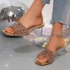 Fashion Shiny Sequin High Heels Sandals for Women Plus Size Gold Silver Square Toe Slippers Woman Transparent Strange Heeled Party Shoes
