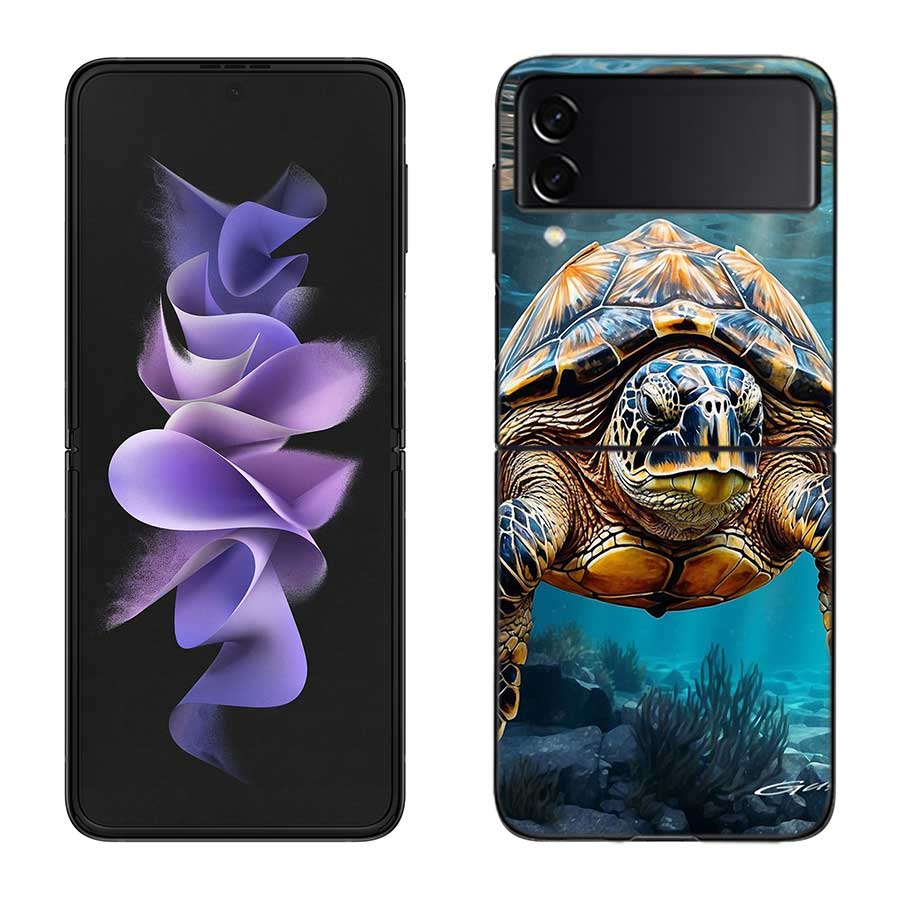 Marine Organisms, Sea Turtles, And Animals Phone Case For Samsung Z Flip 7 6 5G Galaxy Z Flip 5 4 3 Black Hard Cell Cover Luxur