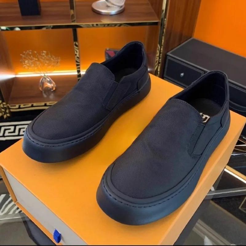 Pánské plátěné boty Černá Jednobarevné Pánské ležérní boty Prodyšné Pohodlné Nazouvací Ploché Lehké Mokasíny Chaussure Hommes