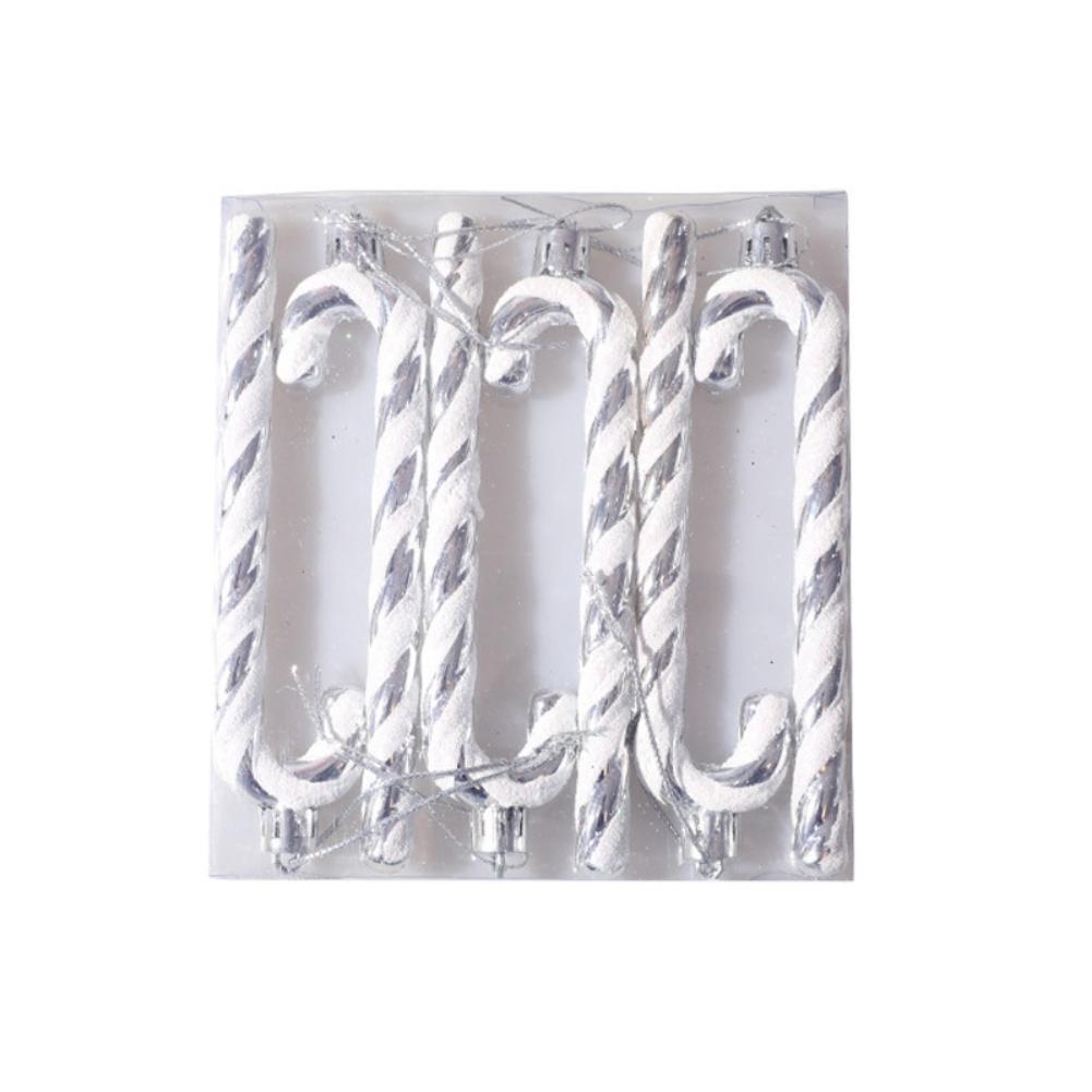 6Pcs Christmas Crutch Plastic Candy Cane Ornaments Christmas Tree Hanging Pendant for Holiday Party Festival Decor Golden