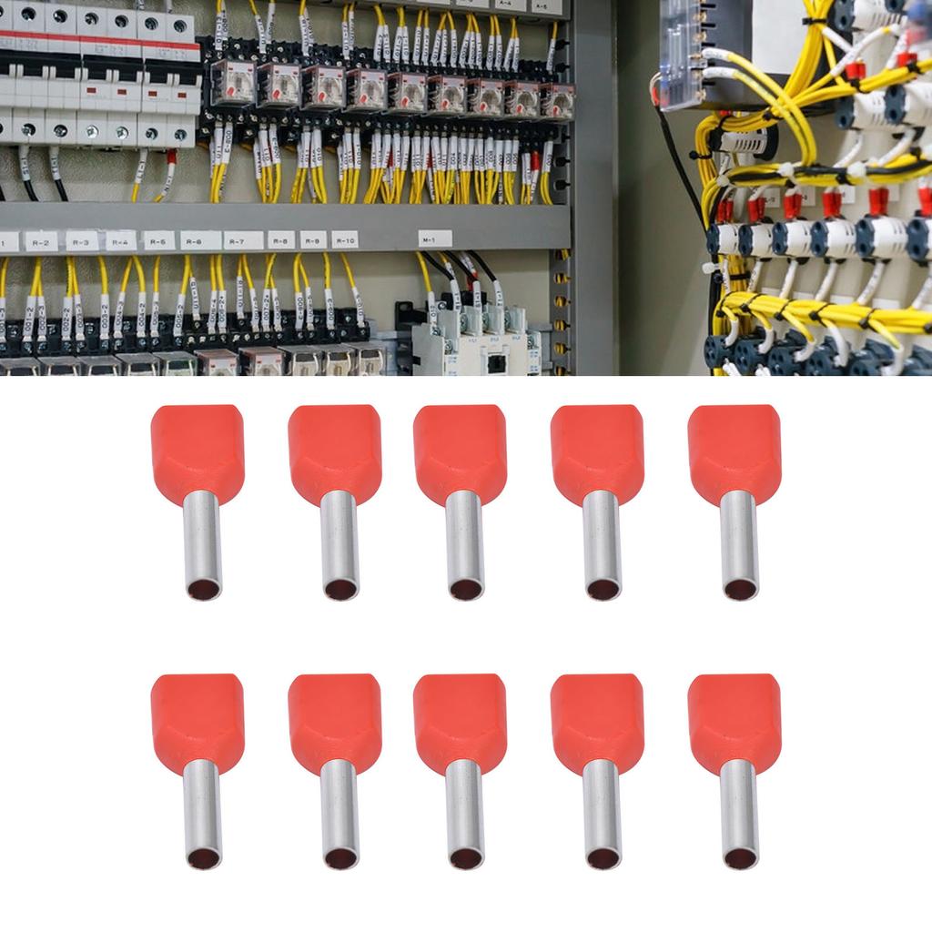 100PCS Insulated Ferrules Terminal Copper Tube PVC Crimp Connector for 2x18AWG Wire TE1008