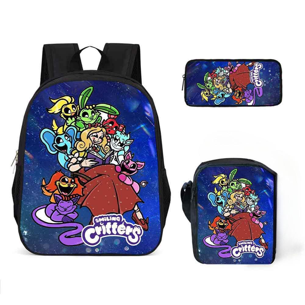 Lachende Critters Schultasche Dreiteiliges Set Cartoon Rucksack Umhängetasche Federmäppchen Lachende Critters