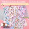 1/4Pcs Cute  Bear Rabbit 3D Relief Stickers Cute Aesthetic Stickers Cartoon Creative Stickers Diy Decoration Stickers