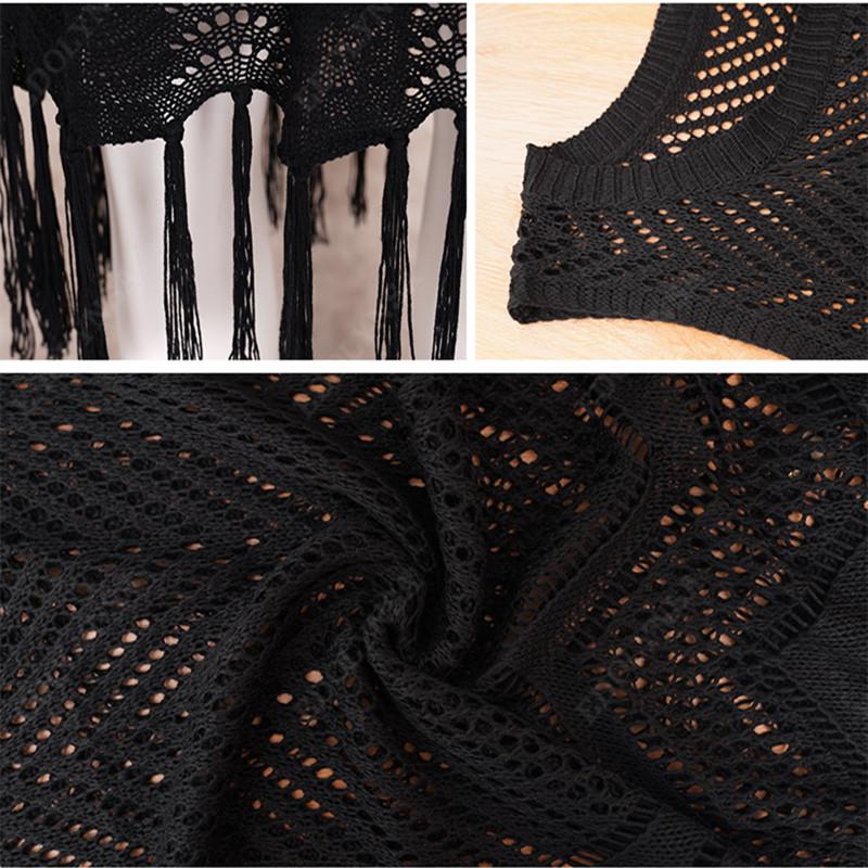 2022 Casual Knit Bikini Cover Up Sexy Recorte Sin mangas Fringe Slim Fit Mini Vestido Verano Mujer Ropa de playa Traje de baño Cubrir Q1398