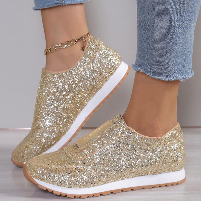 Fashion Slip On Gold Sequins Sneakers for Women Apring Autumn Plus Size Platform Sneakers Shoes Woman Comfort Lightweight Sport Shoes