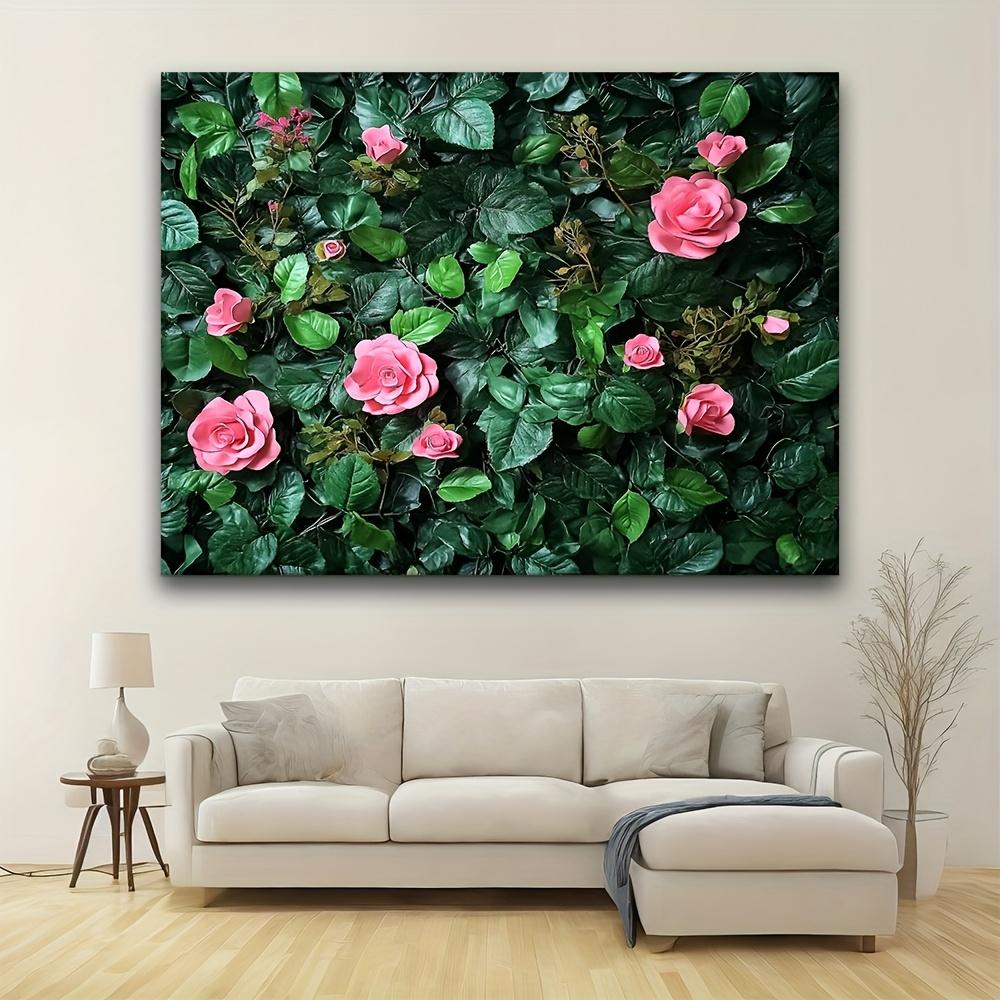 1 piece of polyester artificial green grass and pink rose wall panel - abundant artificial green plants and vibrant roses