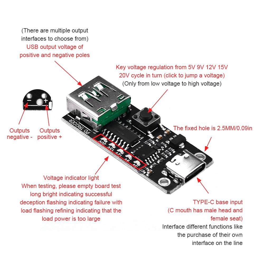 USB-C Fast Charge Trigger Board Module PD/QC Decoy Board Fast Charge USB Type-c High Speed Charger Power Delivery Boost Module