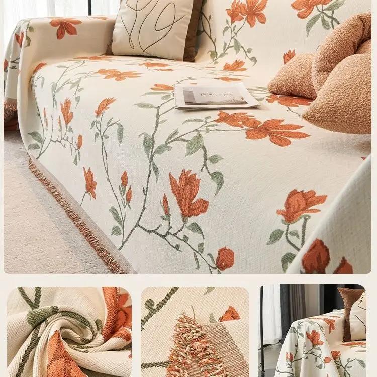 Vintage Chenille Jacquard Sofa Napkins Four Seasons Universal Senior Dust Cover Cloth One Piece Tassel Edge Comfort Nap Blanket