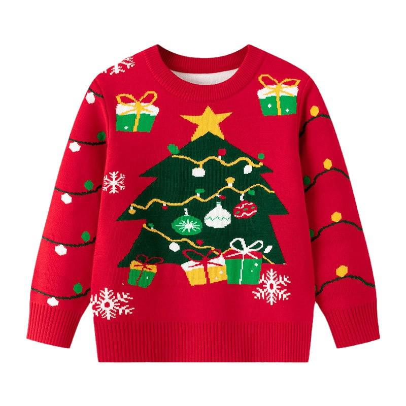 2025 Kids' Winter Christmas Tree Sweater - Boys & Girls Knit Pullover Base Layer