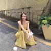 French Small Yellow Suspender Dress Women's Summer New Waist Temperament Long Dress Seaside Vacation Skirt