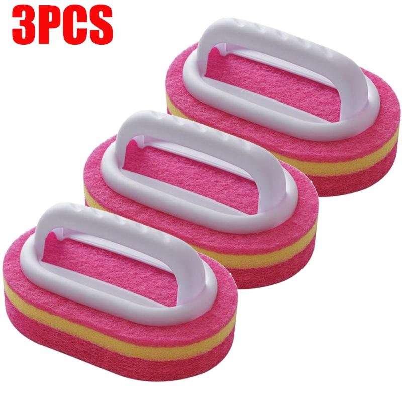 6/3/1Pcs Household Cleaning Brush with Handle Sponge High-Density Thick Scouring Pad Kitchen Bathroom Toilet Wall Clean Brush