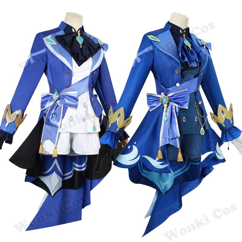 Furina Cosplay Costume Wig Hair Impact Fontaine Focalors With Hat White Black Suits High Heel Cosplay Shoes For Women Outfits