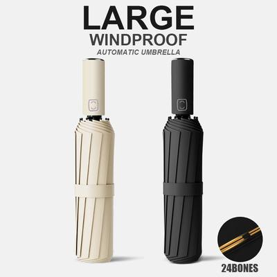 Guarda-chuva Automático Grande de 24 Varetas de Cor Sólida Leve Dobrável Grande Formato Sombrinha de Sol para Exterior Proteção UV Guarda-chuva Automático