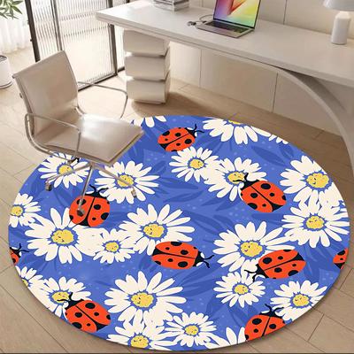 1 STuks Lieveheersbeestje Margriet Kantoor Ronde Vloerkleed, Mat Geschikt Voor Kantoor, Onder Kantoorbureaus Slaapkamer Woonkamer Huisdecoratie, Kamer Decoratie