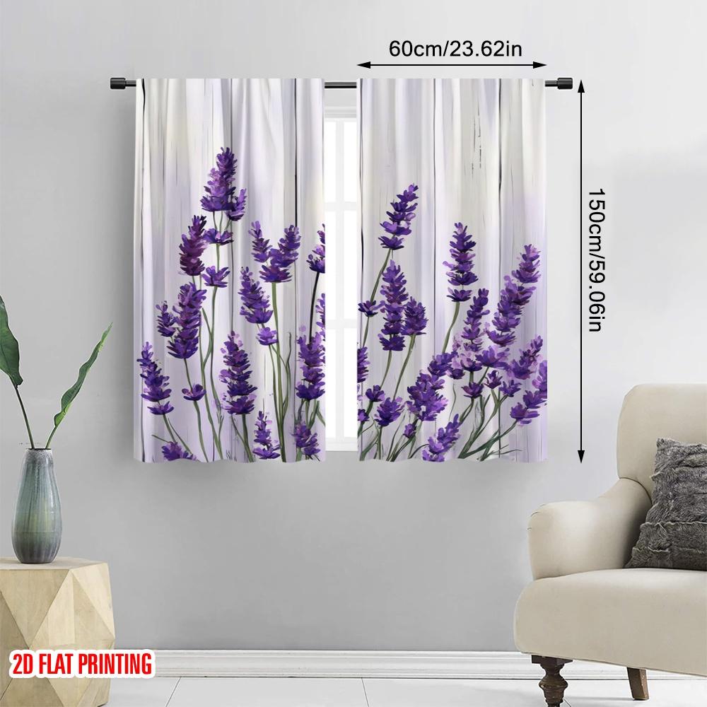 2pcs,2D Plane Printing Curtain Fabric Lavender Bliss(1) Versatile 100% Polyester (without Rod) Decorations For Home for Living