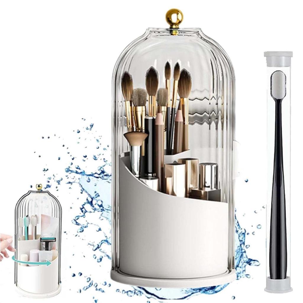 Makeup Brush Holder With Lid, 360° Rotating Makeup Organizer Clear Makeup Brush Organizer Makeup Holder Makeup Vanity Organizer Make Up Brush Holder