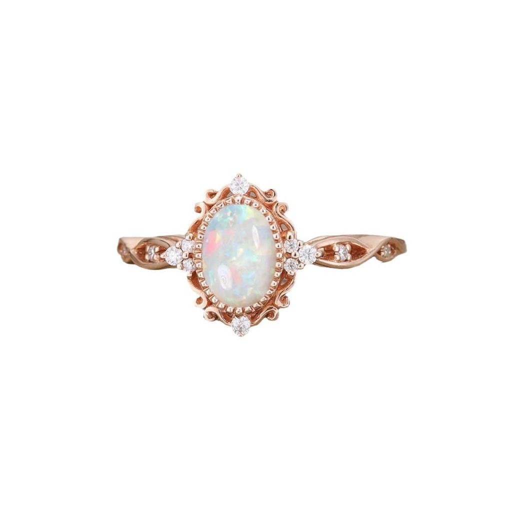 Sanjie Rose Gold Opal Ring: Exquisite Ladies' European & American Fashion Jewelry