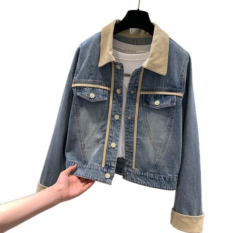 Women's High-End Denim Jacket - 2025 Spring/Autumn Fashion, Trendy Color Block Style