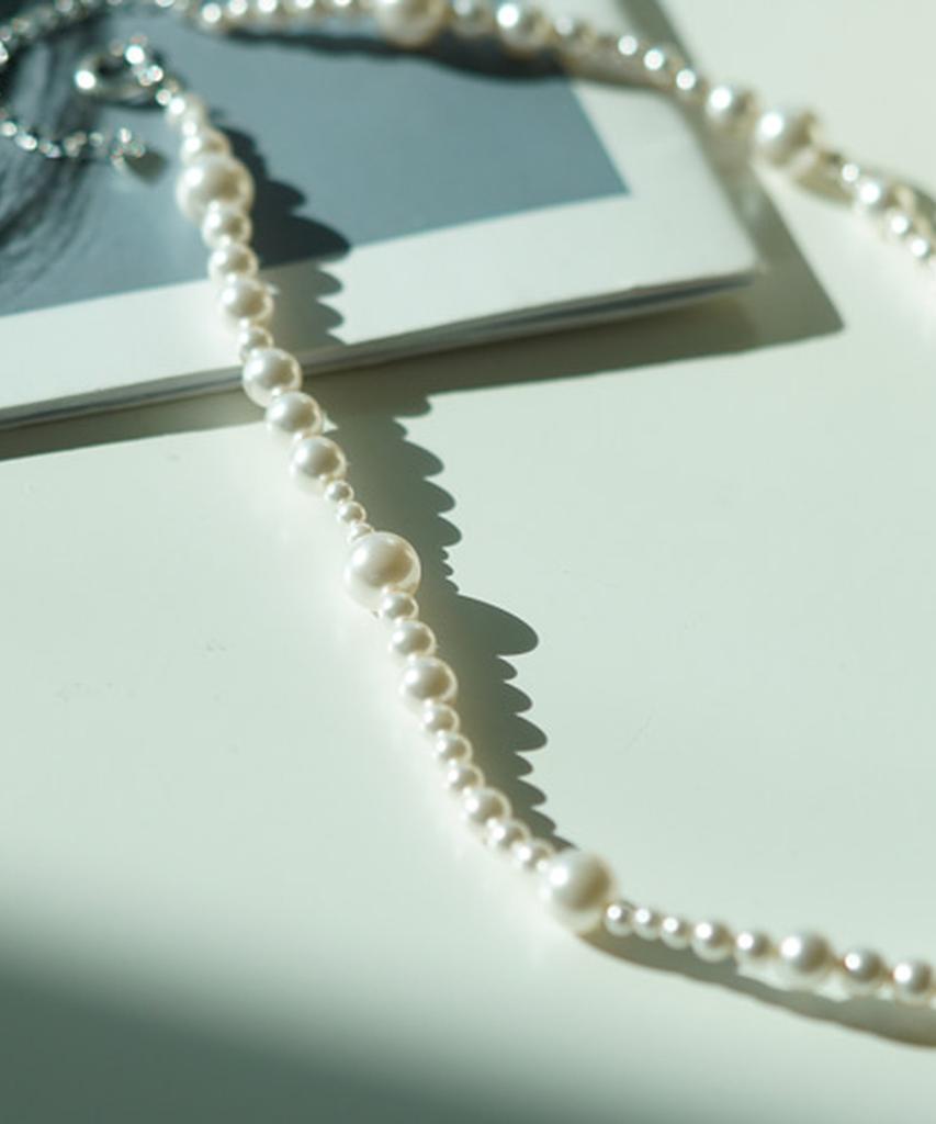 Alleun Swarovski Pearl Bead Necklace Silver 925 Asymmetrical